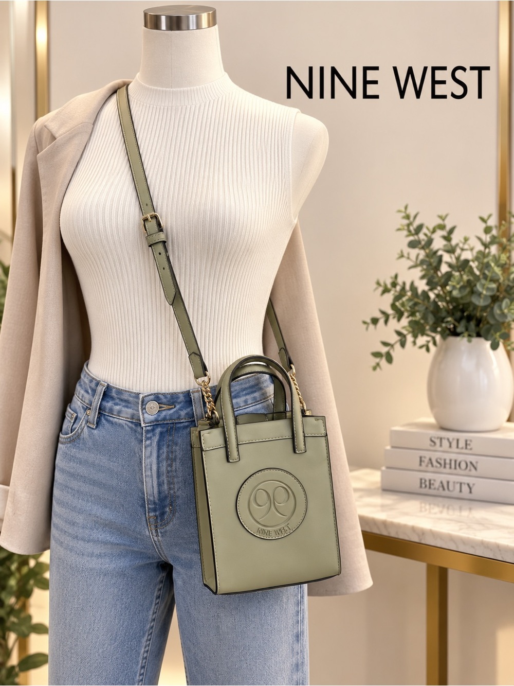Nine West Sage Green Mini Structured Crossbody Bag - EUC